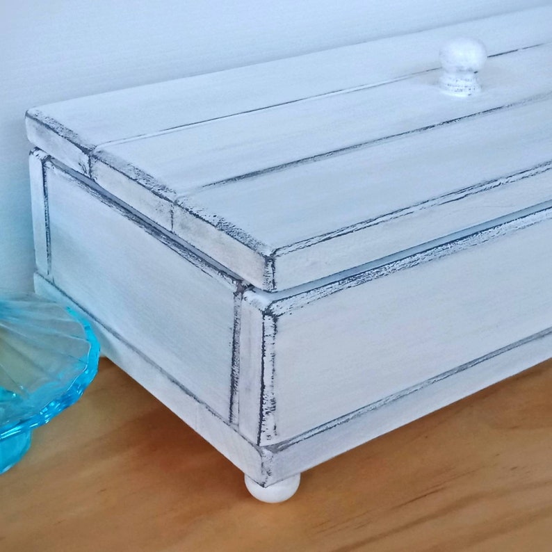 Jewelry storage Velvet lined jewelry box Country cottage White on charcoal Rings /& studs storage Large shabby chic wooden jewellery box
