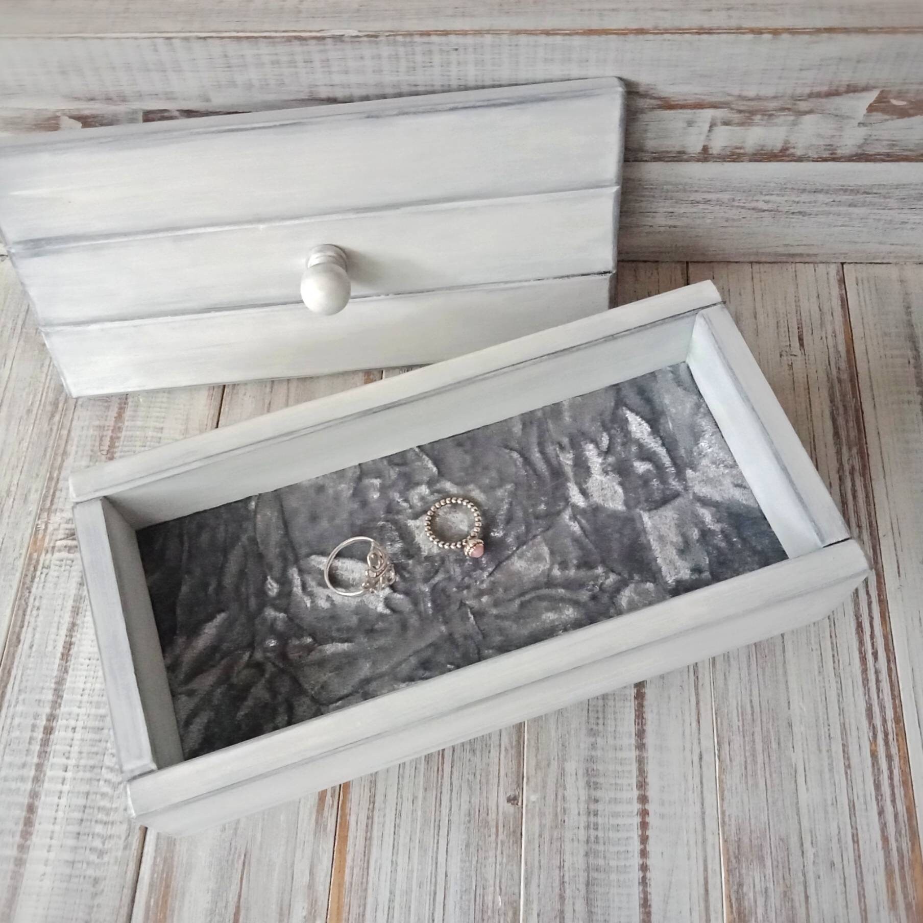 LARGE RUSTIC GREY wooden jewelry box Grey jewellery storage Etsy