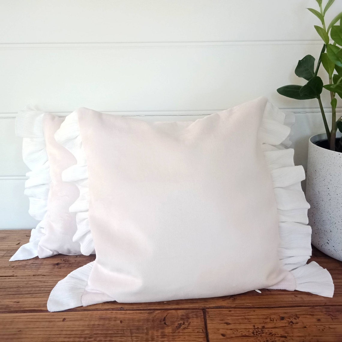 PALEST PINK Small frilled velvet pillow cover 34cm Etsy