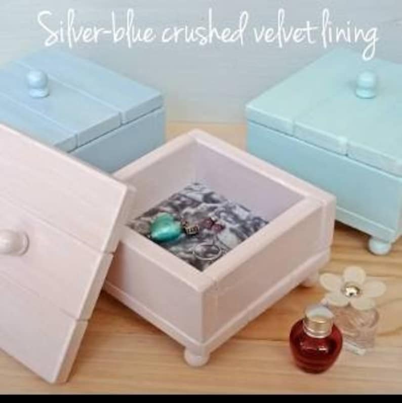 Jewelry storage Velvet lined jewelry box Country cottage White on charcoal Rings /& studs storage Large shabby chic wooden jewellery box
