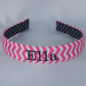 Monogrammed Name Headband - Pink Chevron