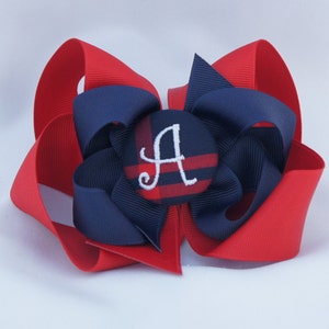 School Uniform Monogrammed Button Bow- Red with Plaid