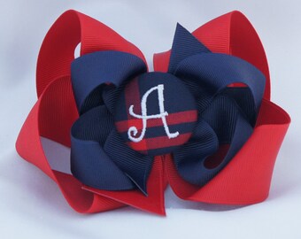 School Uniform Monogrammed Button Bow- Red with Plaid