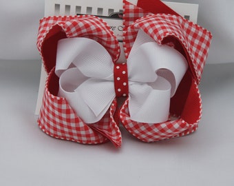 Red Gingham Double Layer Girls Hair Bow