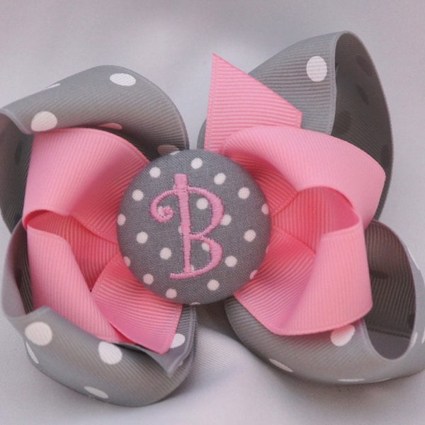 Pink Elephant Monogrammed Button Hair Bow