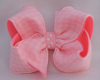 Pink Gingham Girls Hair Bow