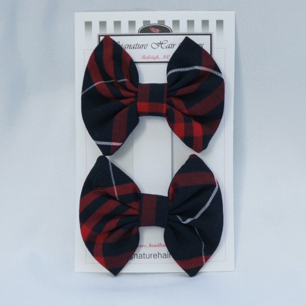 School Uniform Plaid Bow - Pigtail Mini Set - Red and Navy Plaid