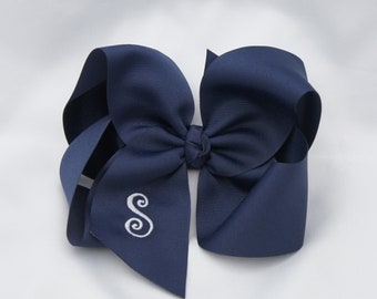 Southern Size Monogrammed Navy Hair Bow