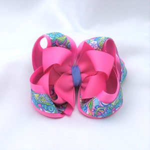 Seashell Swirl Hot Pink Double Layer Girls Hair Bow