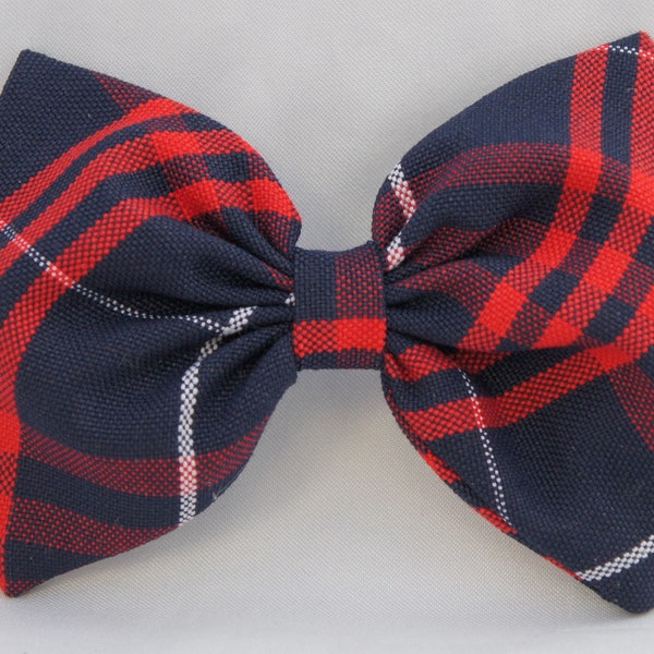 Navy and Red School Uniform Plaid Hair Bow