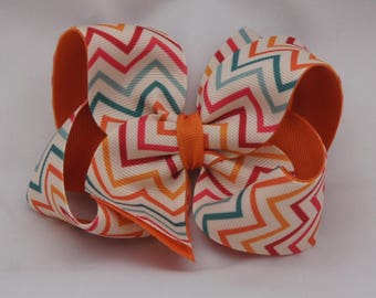 Fall Chevron Girls Hair Bow