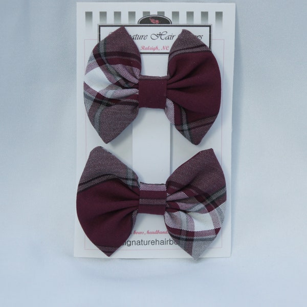 School Uniform Plaid Bow -Pigtail Mini Set - Maroon