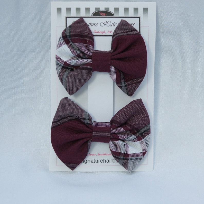 Maroon School Uniform Plaid Bow Pigtail Mini Set