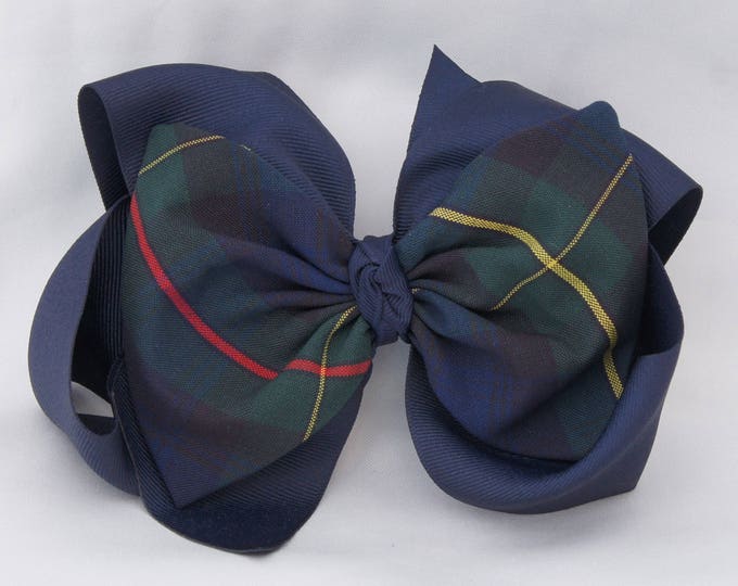 Southern Size School Uniform Hair Bow Hunter/classic Navy Plaid Etsy