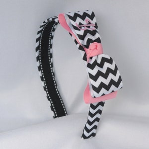 Girls Initial Headband - Pink and Black Chevron
