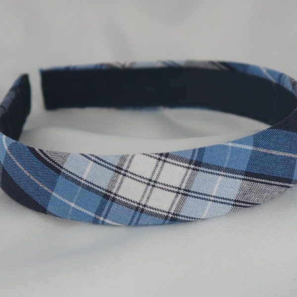 School Uniform Headband - Light Blue Plaid