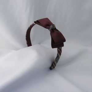 School Uniform Headband with Bow - Burgundy and Yellow Plaid