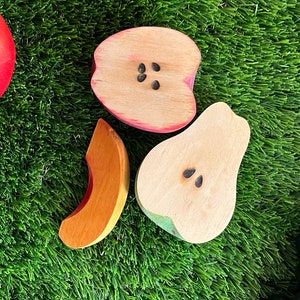 Vintage Wooden Fruit Slices - Apple, Pear and Peach