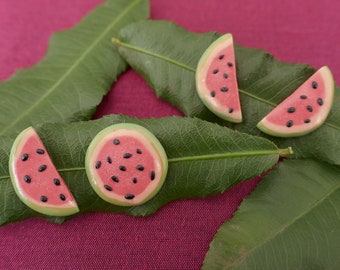 Watermelon stud earrings - food themed handmade mismatch Polymer Clay fruit earrings with hypoallergenic Surgical Steel - fun gift for her