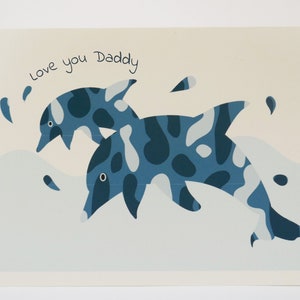 Dolphins Father's Day greeting card animal lovers - love you Daddy love you Mummy card - Water Army camouflage pattern dolphin greeting card