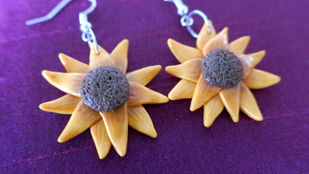 Happy Sunflower Dangle Earrings - Yellow Dangling Fun Bold Statement ...