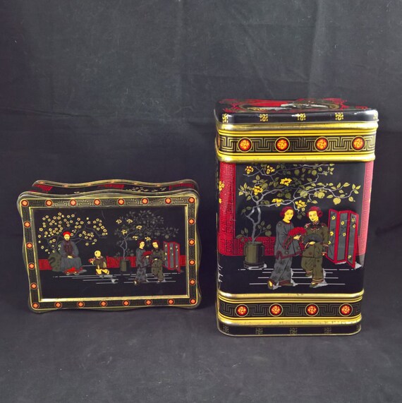 Vintage Tea Tin Storage Oriental Caddies Tins Image 0