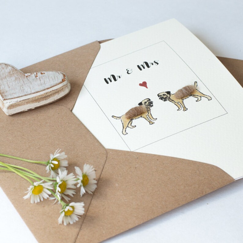 Mr and Mrs card fluffy dogs greeting card Anniversary card Wedding card Border Terriers Card Valentine/'s Card