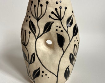 Handmade Ceramic Flower Vase - White/Black