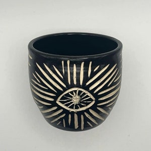 Handmade Ceramic Eye Handleless Hug Mug Black image 3