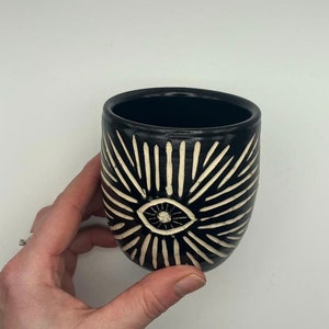 Handmade Ceramic Eye Handleless Hug Mug Black image 2