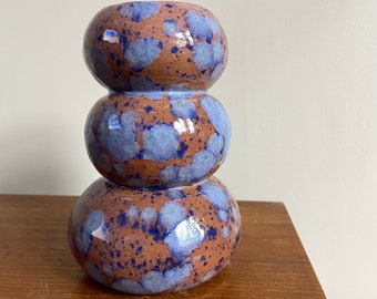 Handmade Ceramic Bubble Vase - Blue & Brown