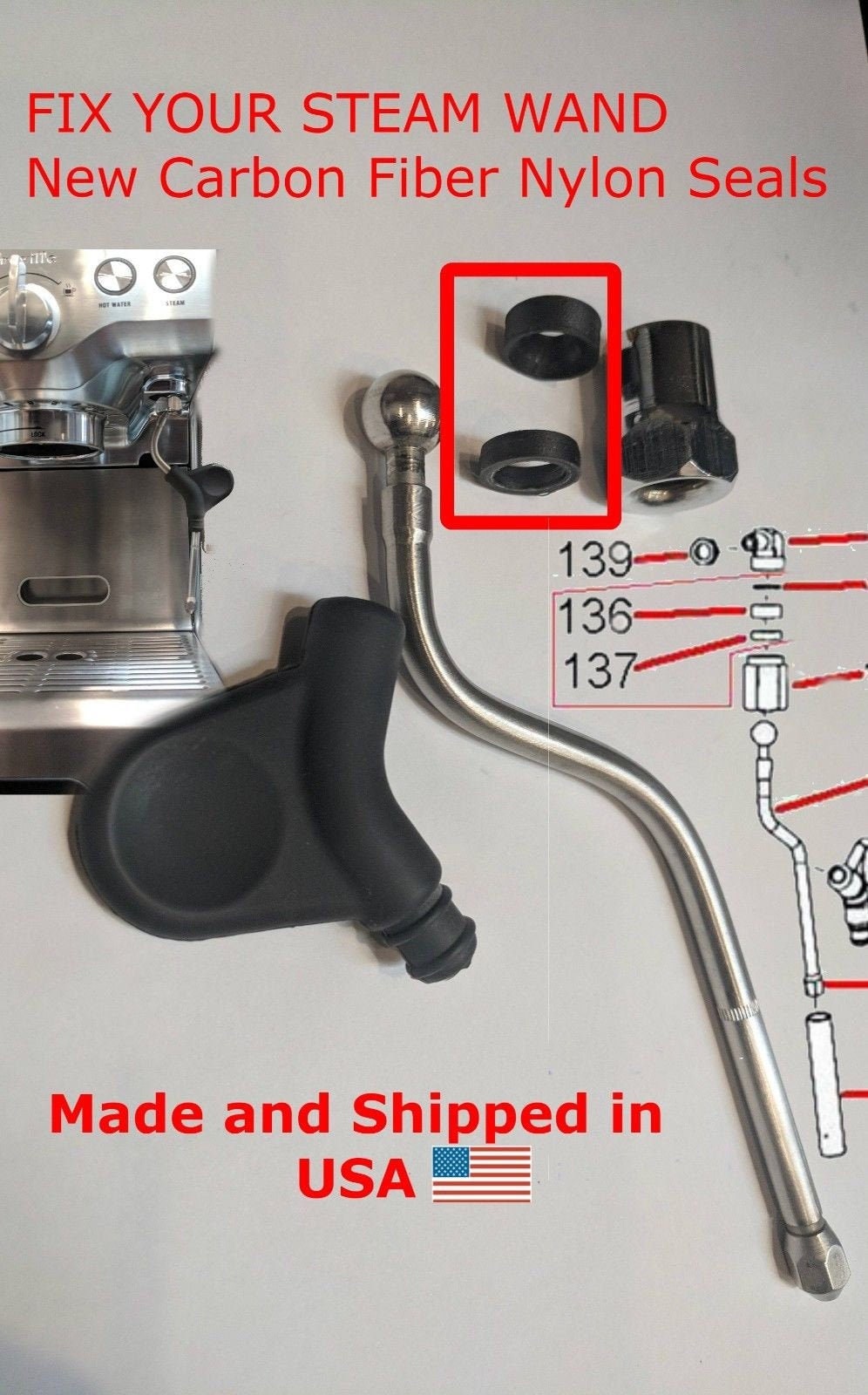 Breville Espresso Machine Replacement Steam Wand Seal & Parts