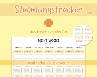 Stimmungstracker zum ausdrucken digital Tagebuch Gefühle Tracker