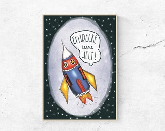 Poster rocket A3 children's room