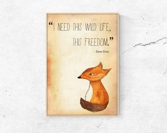 Poster Fuchs Zitat Wildes Leben A3