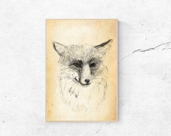 Poster fox drawing animal portrait A3