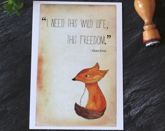 Postcard Wild Life Fox Quote