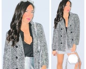 Black and White Animal Print Jacket Peacoat Lighweight Woman 39 s Vintage 90 39 s Size Small Polka Dot Spotted Preppy Retro Leopard Cheetah