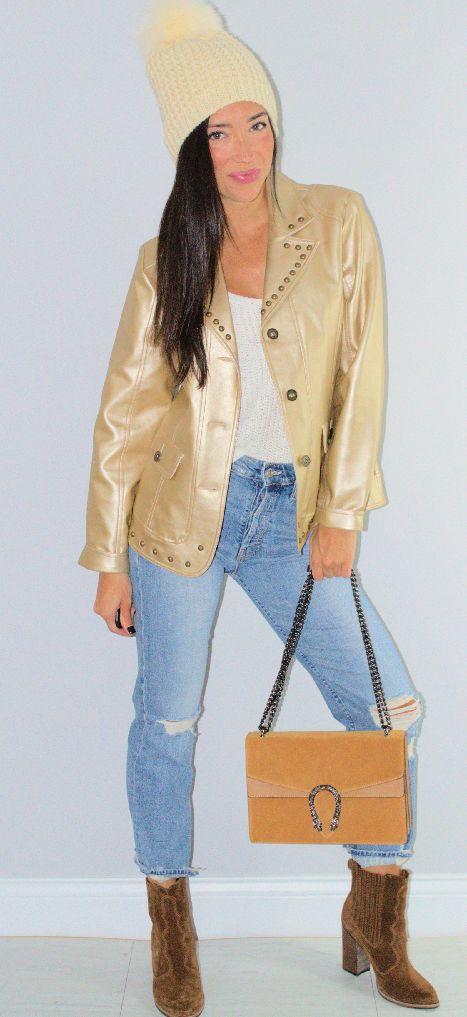 Gold Studded Jacket Metallic Faux Leather Embellished Coat Etsy