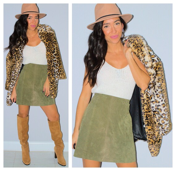 green suede skirt