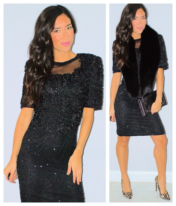 black sequin short sleeve dress