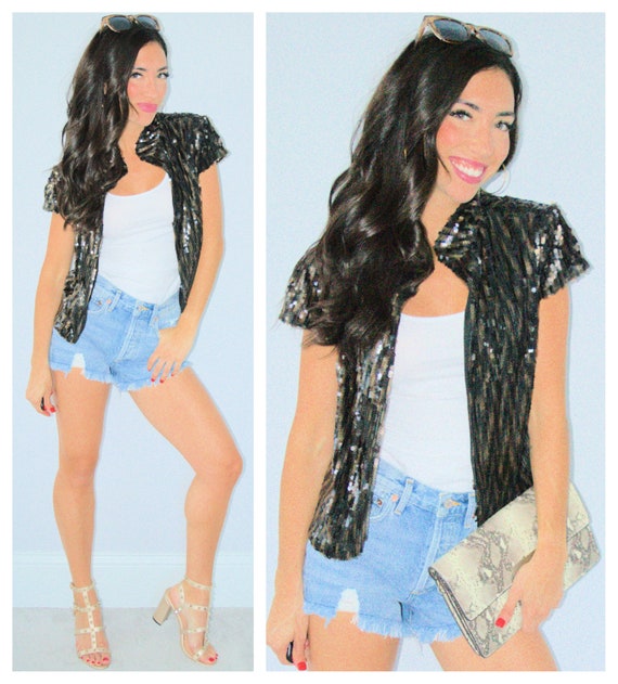sequin short sleeve jacket