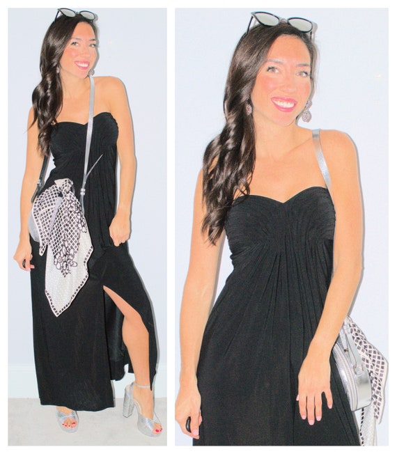 strapless maxi dress with slit