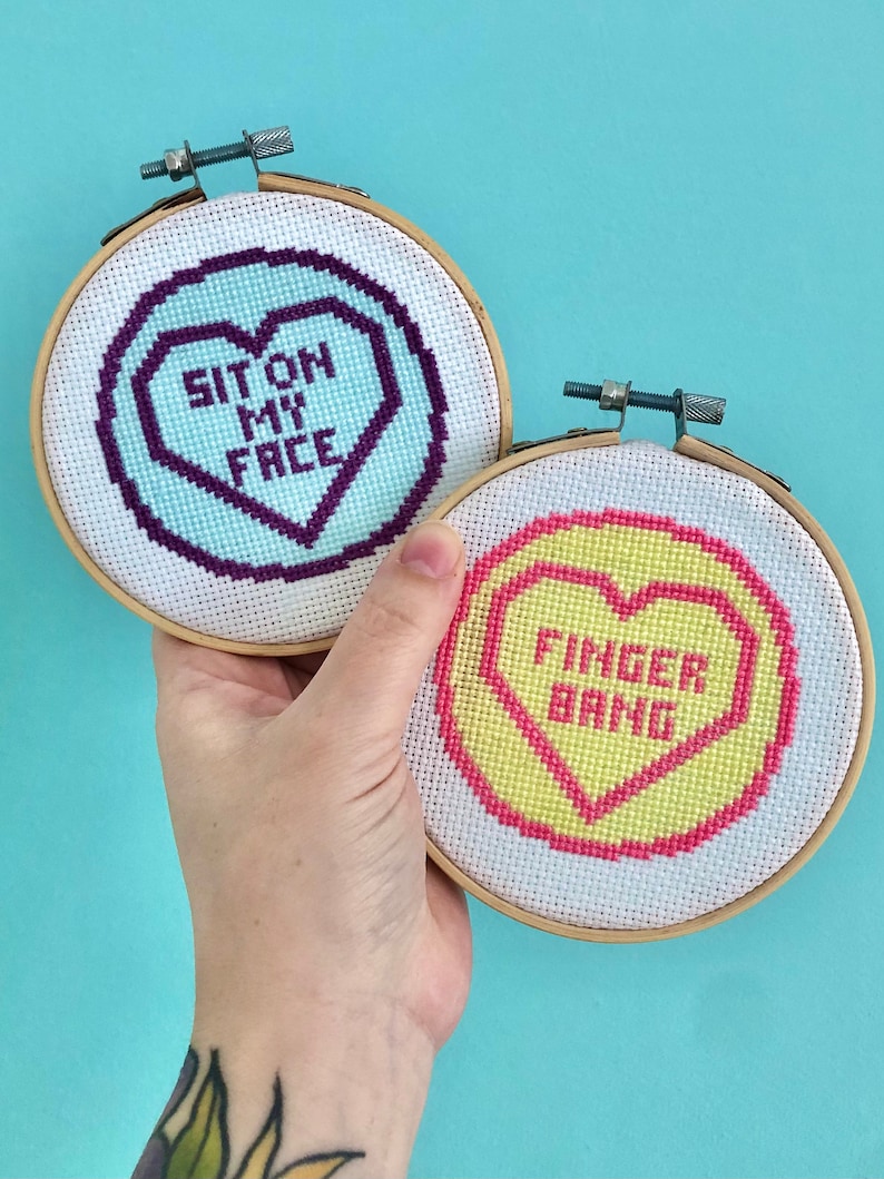 YES MISS Rude Loveheart Cross Stitch Candy Heart Naughty Etsy