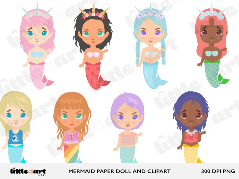 MERMAID PAPER DOLL Princess Printable Mermaid and Sea Animal | Etsy
