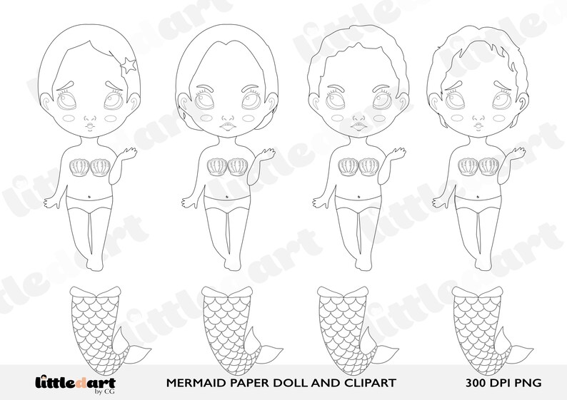 MERMAID PAPER DOLL Princess Printable Mermaid and Sea Animal | Etsy
