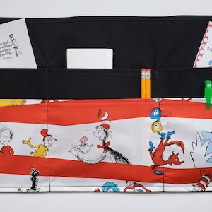 Handmade Doctor Seuss Half Apron with 6 pockets - Teacher/ Preschool/ Classroom/Teaching Tools - Seuss Stripe