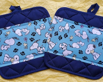 Handmade Snoopy and Woodstock Kitchen Pot Holders - Hot Pads
