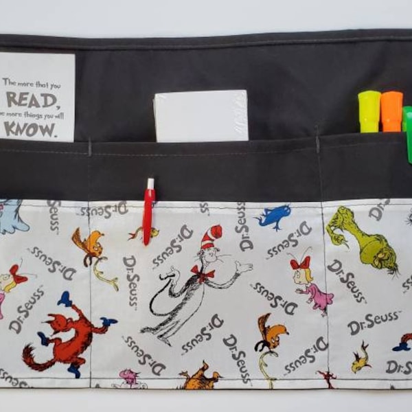 Handmade Dr Seuss Half Apron with 6 pockets - Teacher/ Preschool/ Classroom/Teaching Tools-Seuss Characters