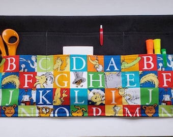 Handmade Doctor Seuss Half Apron with 6 pockets - Teacher/ Preschool/ Classroom/Teaching Tools - Seuss Blocks